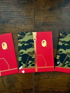 Bape Red & Olive Camo Zip Panel Artwork envelopes x 3